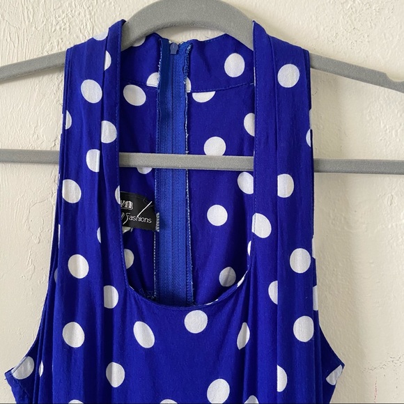 Vintage 70s Royal Blue Polka Dot Square Neck 100% Rayon Maxi Dress | XS - Picture 11 of 12